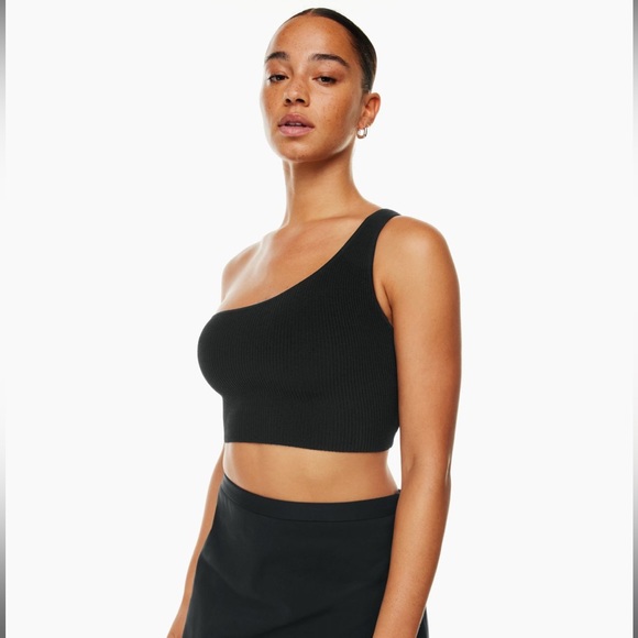 Aritzia one shoulder ribbed cropped top size small color black - Picture 1 of 2